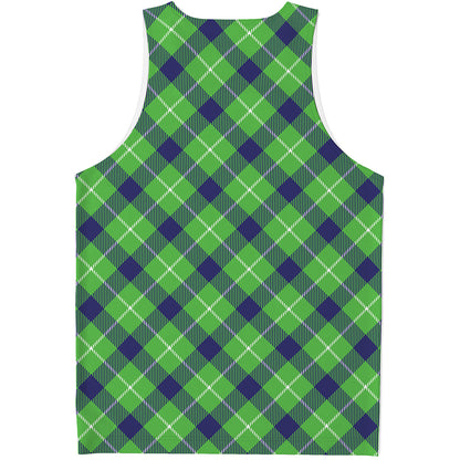 Green Blue And White Plaid Pattern Print Men's Tank Top