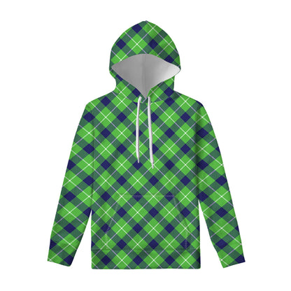 Green Blue And White Plaid Pattern Print Pullover Hoodie