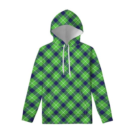 Green Blue And White Plaid Pattern Print Pullover Hoodie