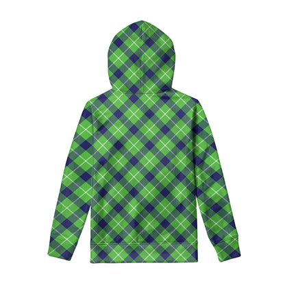 Green Blue And White Plaid Pattern Print Pullover Hoodie
