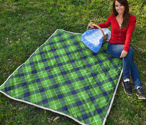 Green Blue And White Plaid Pattern Print Quilt