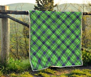 Green Blue And White Plaid Pattern Print Quilt