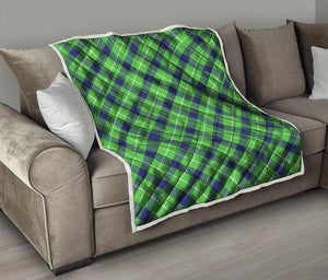 Green Blue And White Plaid Pattern Print Quilt