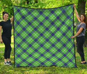 Green Blue And White Plaid Pattern Print Quilt