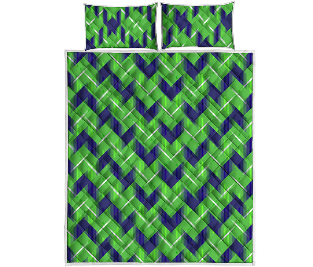 Green Blue And White Plaid Pattern Print Quilt Bed Set