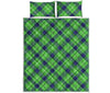 Green Blue And White Plaid Pattern Print Quilt Bed Set