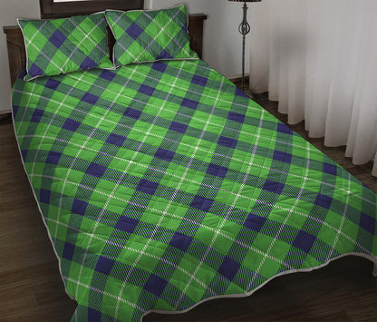 Green Blue And White Plaid Pattern Print Quilt Bed Set