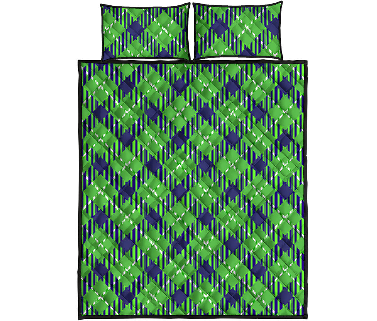 Green Blue And White Plaid Pattern Print Quilt Bed Set