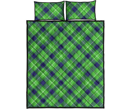Green Blue And White Plaid Pattern Print Quilt Bed Set