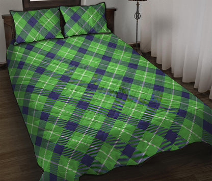 Green Blue And White Plaid Pattern Print Quilt Bed Set