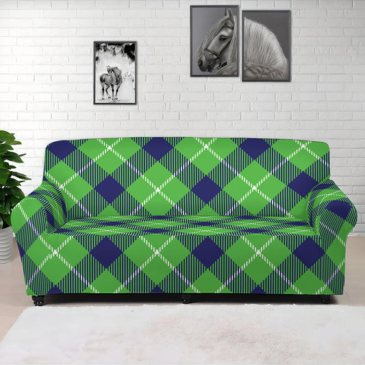 Green Blue And White Plaid Pattern Print Sofa Cover
