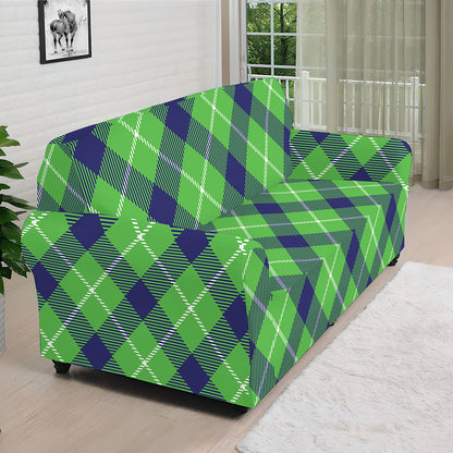 Green Blue And White Plaid Pattern Print Sofa Cover
