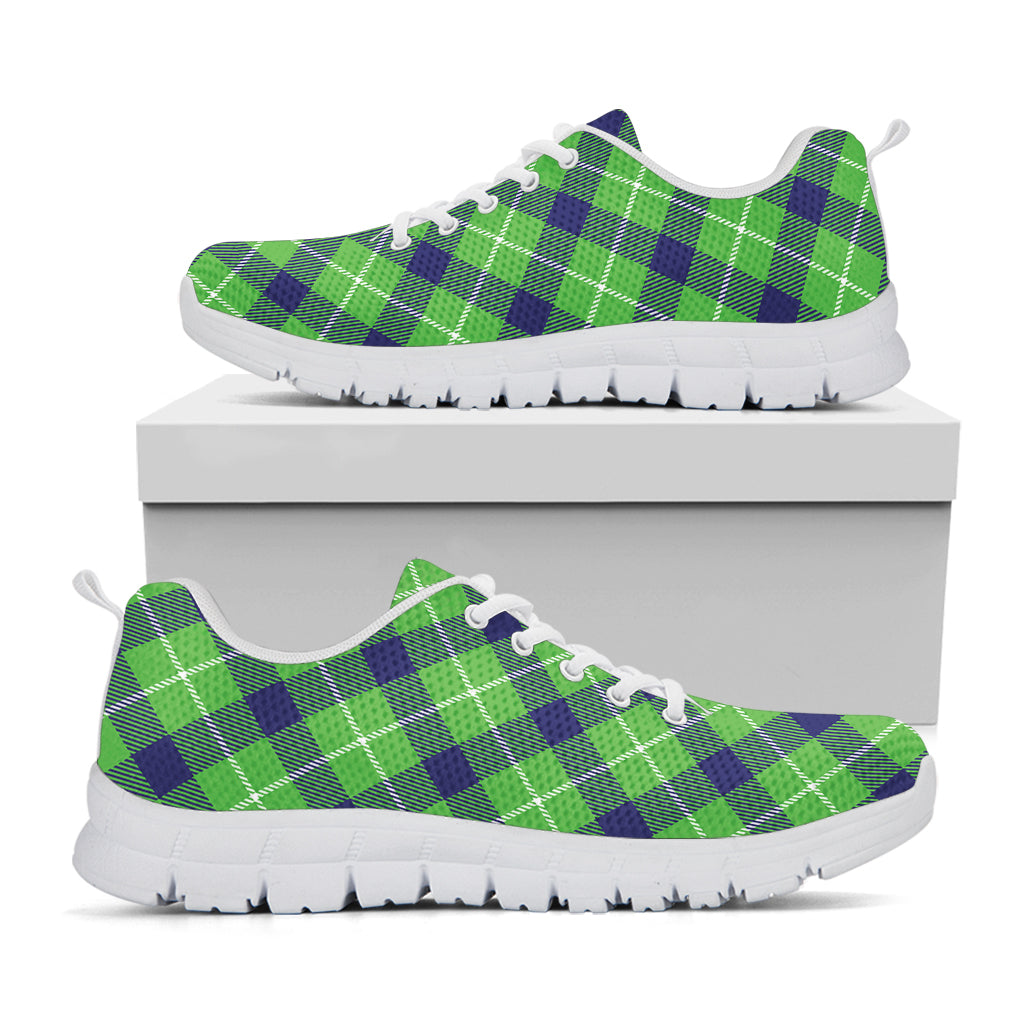 Green Blue And White Plaid Pattern Print White Sneakers