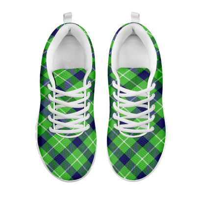 Green Blue And White Plaid Pattern Print White Sneakers
