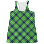 Green Blue And White Plaid Pattern Print Women's Racerback Tank Top