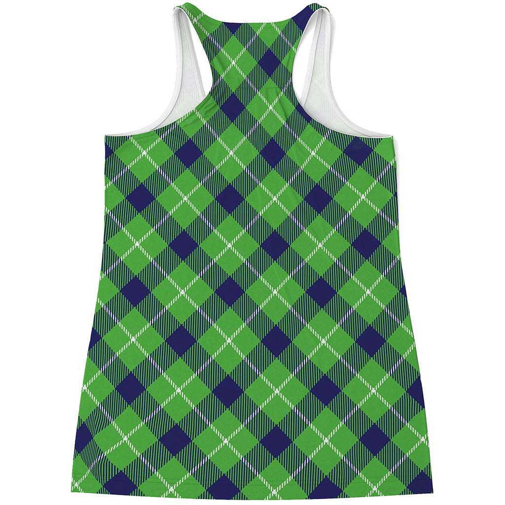 Green Blue And White Plaid Pattern Print Women's Racerback Tank Top