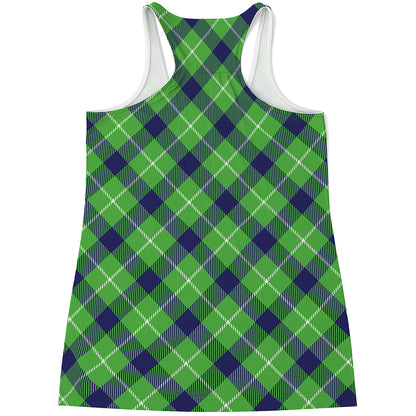 Green Blue And White Plaid Pattern Print Women's Racerback Tank Top