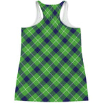 Green Blue And White Plaid Pattern Print Women's Racerback Tank Top