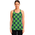 Green Blue And White Plaid Pattern Print Women's Racerback Tank Top