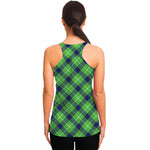 Green Blue And White Plaid Pattern Print Women's Racerback Tank Top