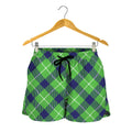 Green Blue And White Plaid Pattern Print Women's Shorts