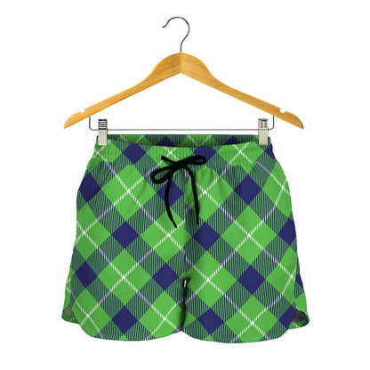Green Blue And White Plaid Pattern Print Women's Shorts