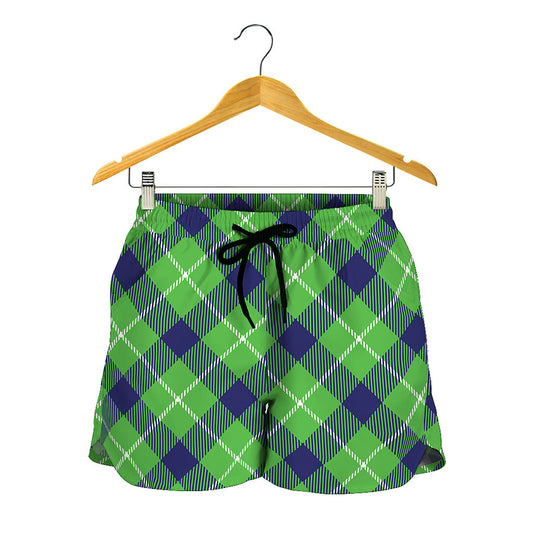 Green Blue And White Plaid Pattern Print Women's Shorts