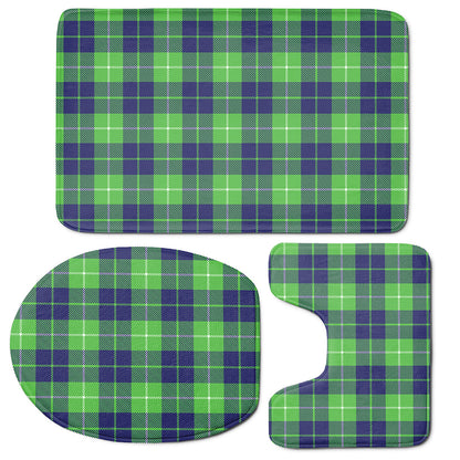 Green Blue And White Tartan Print 3 Piece Bath Mat Set
