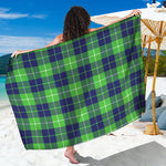 Green Blue And White Tartan Print Beach Sarong Wrap
