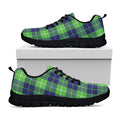 Green Blue And White Tartan Print Black Running Shoes