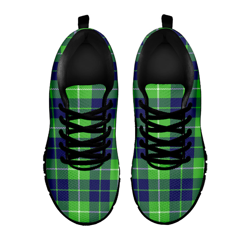 Green Blue And White Tartan Print Black Sneakers