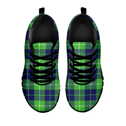 Green Blue And White Tartan Print Black Sneakers