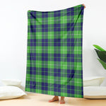 Green Blue And White Tartan Print Blanket