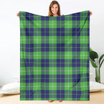 Green Blue And White Tartan Print Blanket