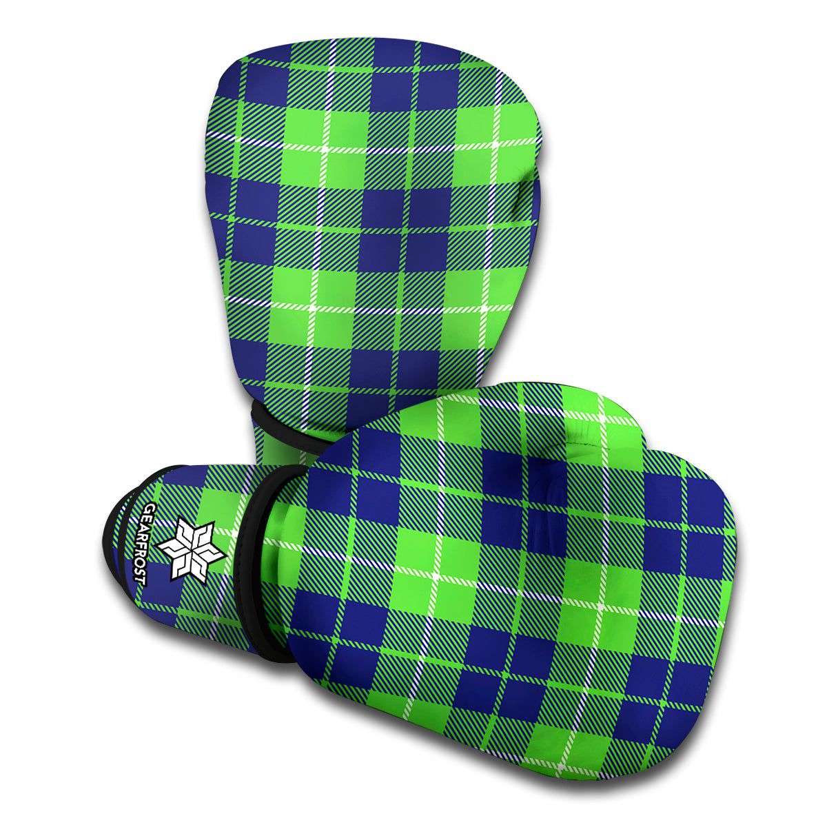 Green Blue And White Tartan Print Boxing Gloves