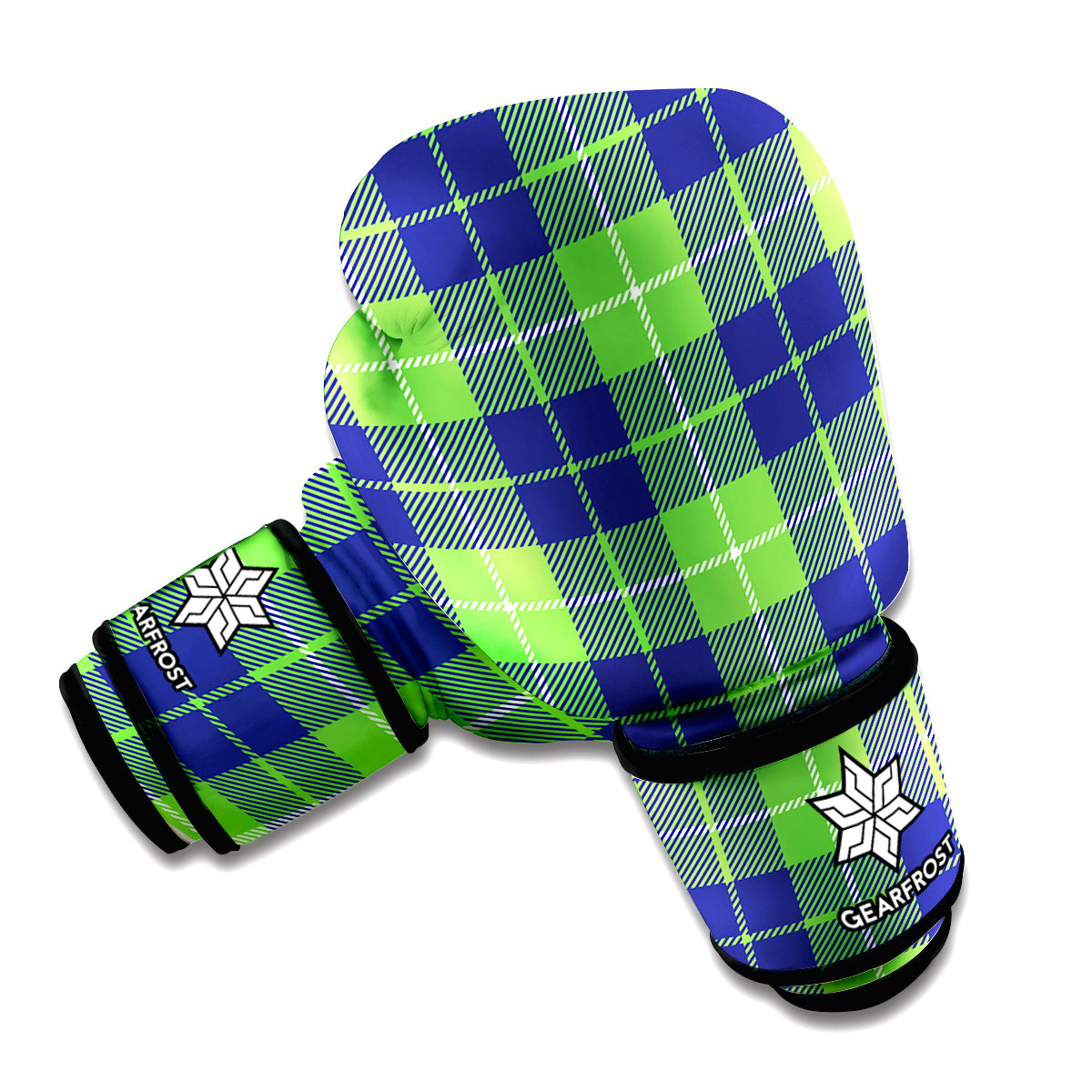 Green Blue And White Tartan Print Boxing Gloves