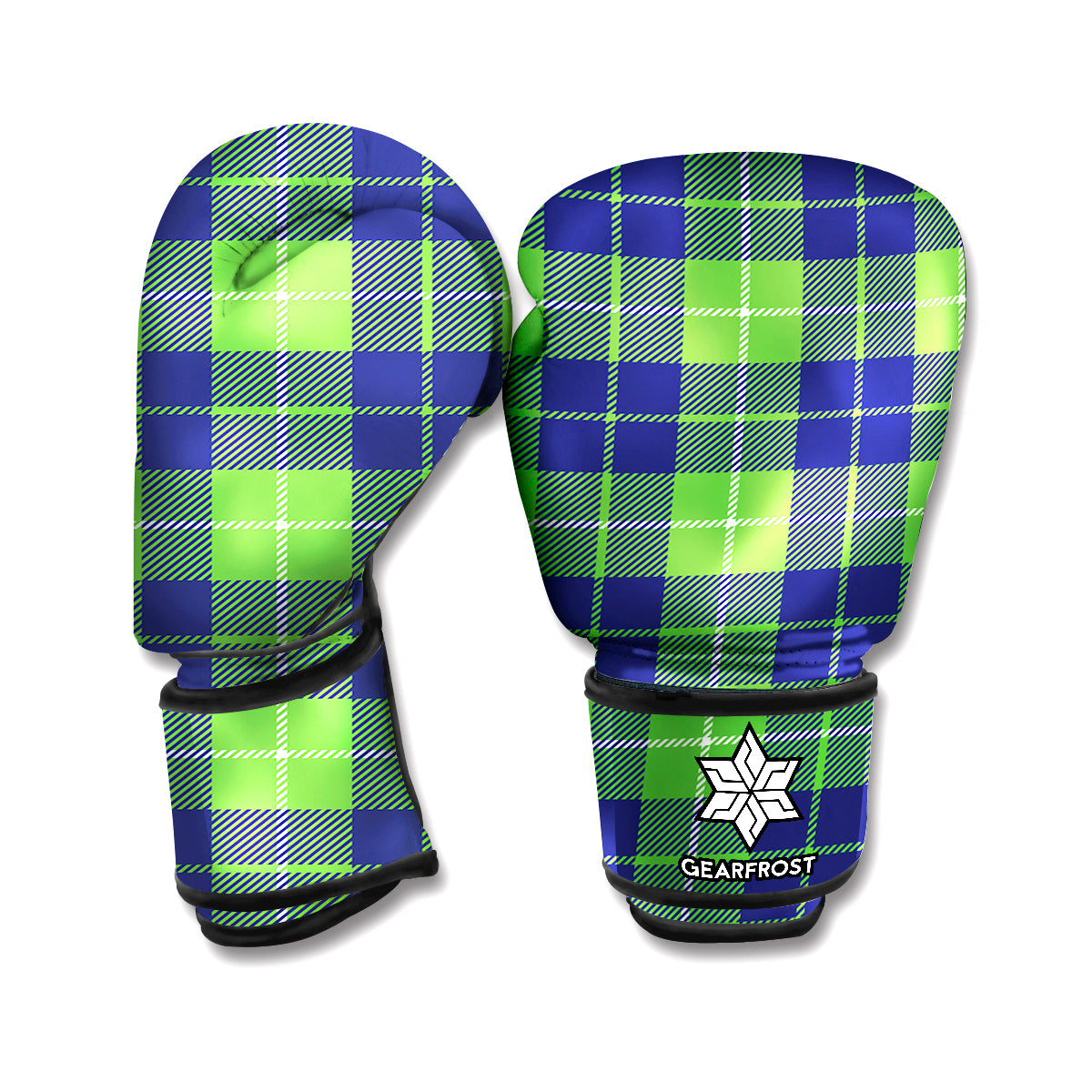 Green Blue And White Tartan Print Boxing Gloves
