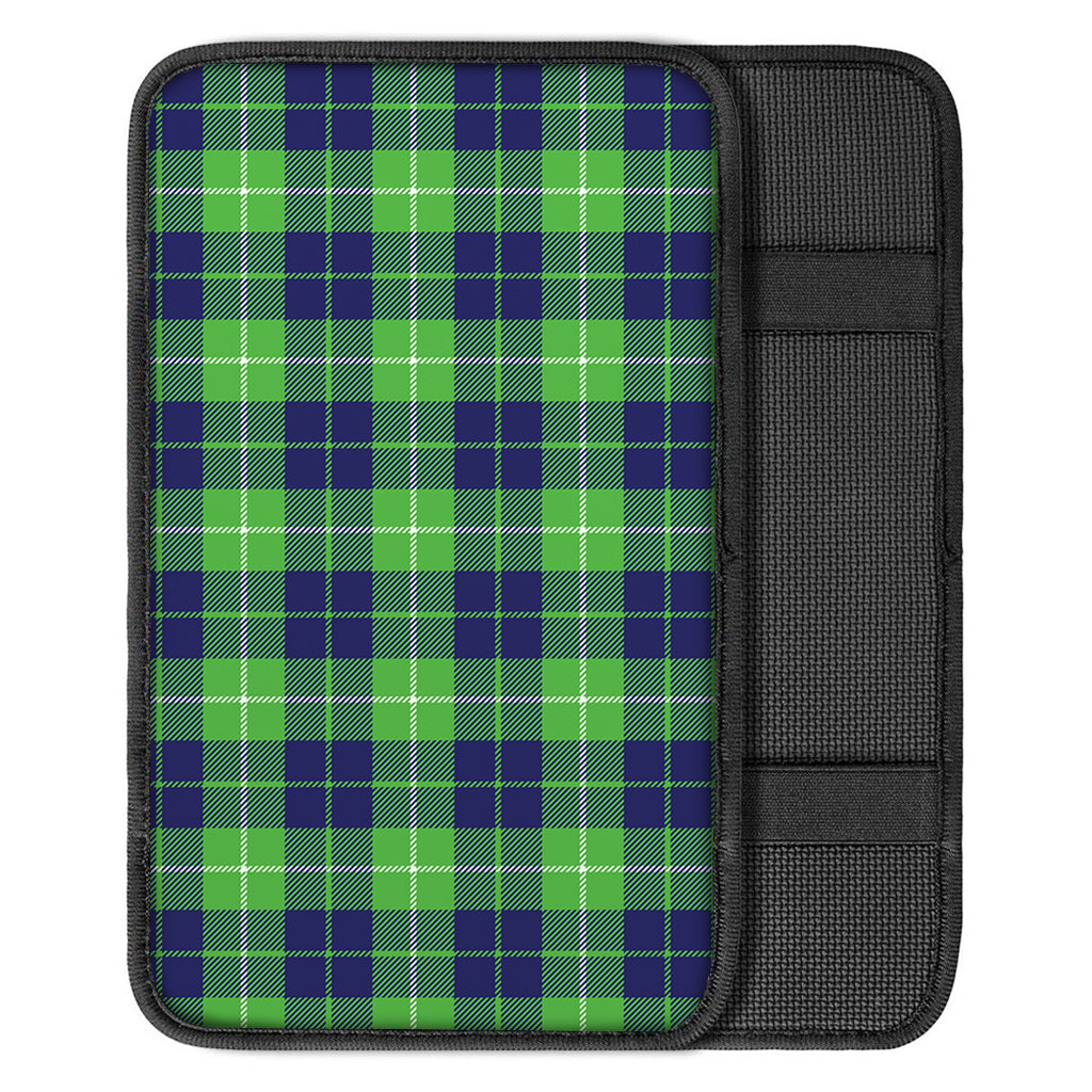 Green Blue And White Tartan Print Car Center Console Cover