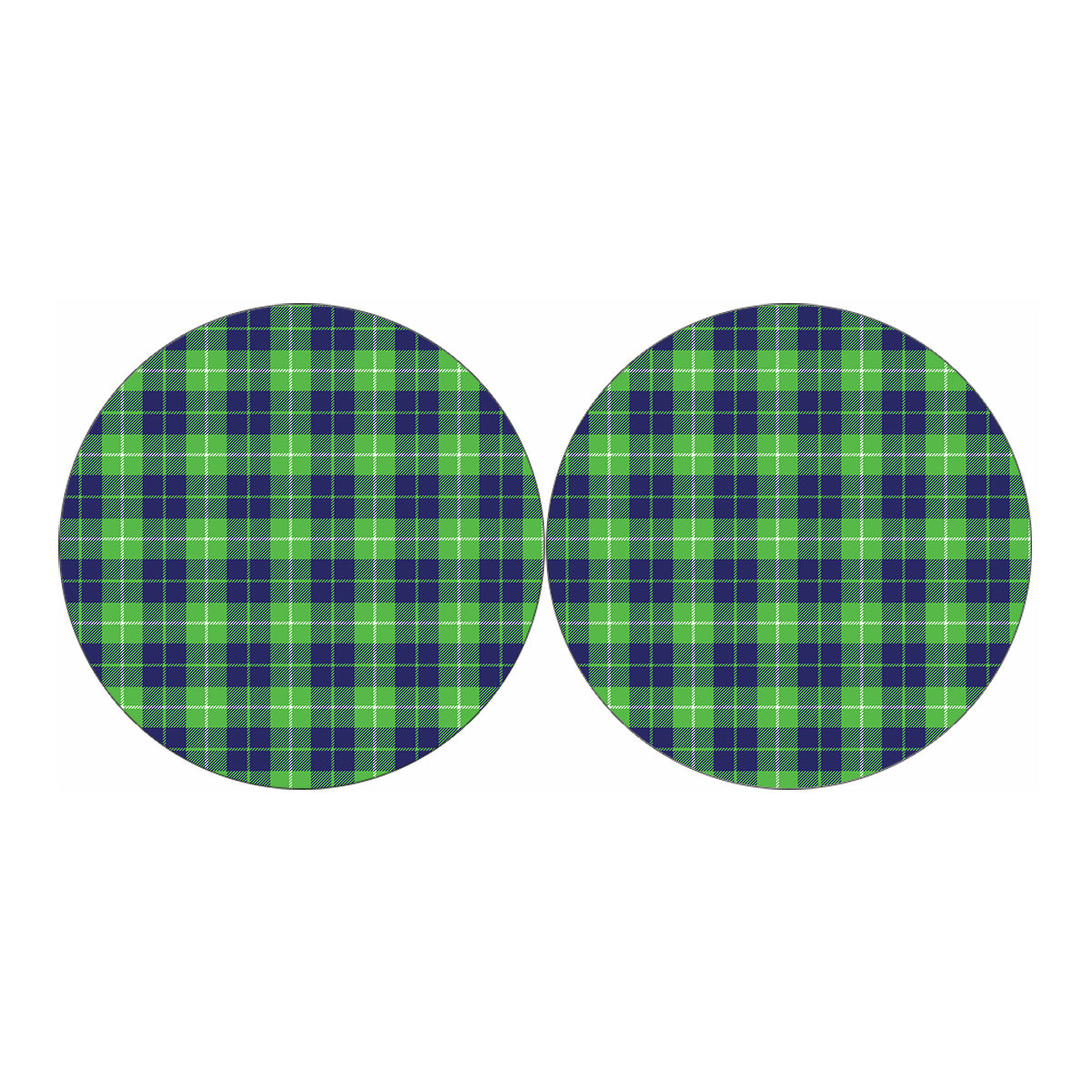Green Blue And White Tartan Print Car Coasters