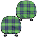 Green Blue And White Tartan Print Car Headrest Covers