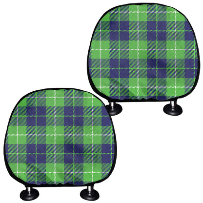 Green Blue And White Tartan Print Car Headrest Covers