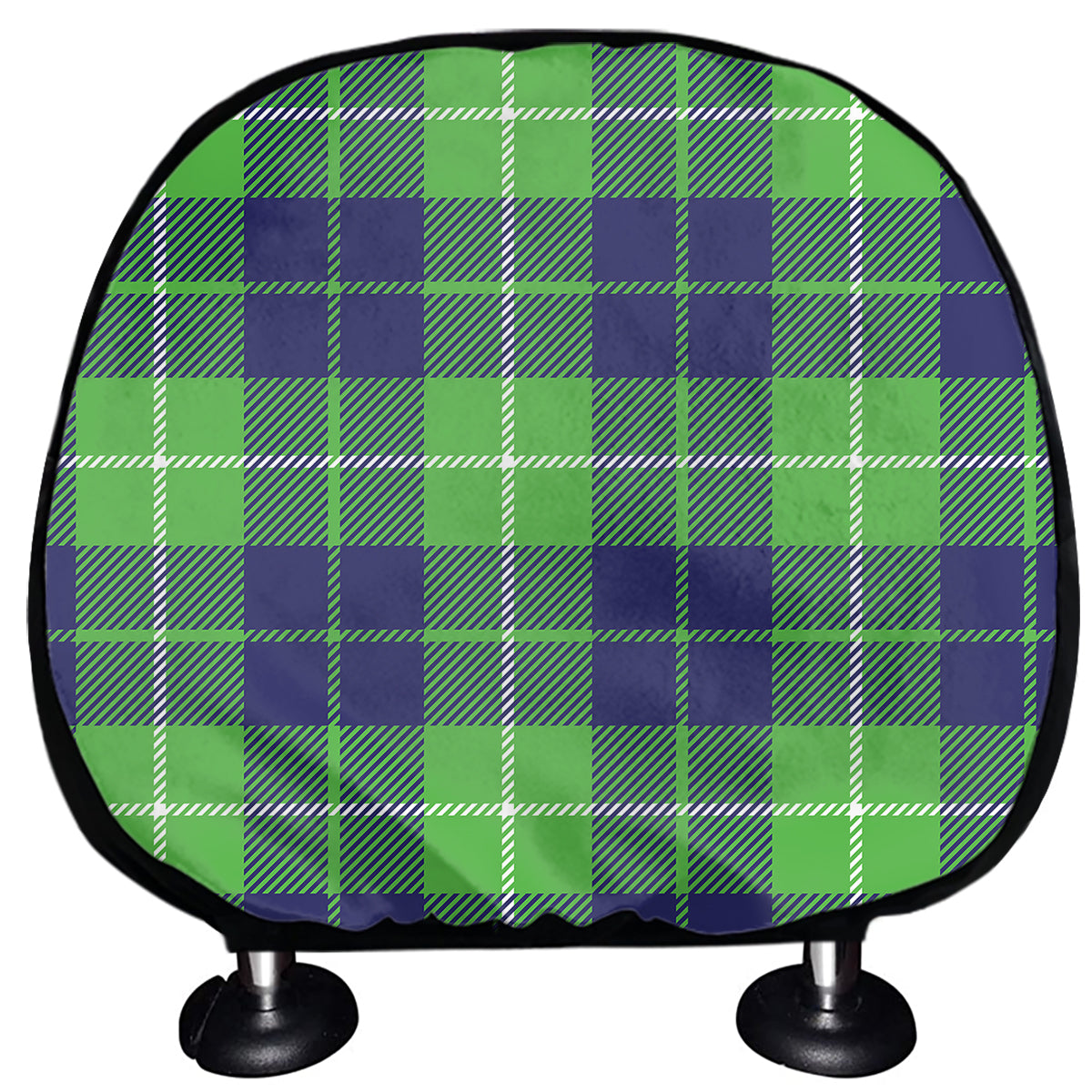 Green Blue And White Tartan Print Car Headrest Covers