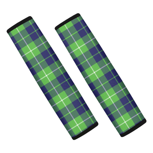 Green Blue And White Tartan Print Car Seat Belt Covers