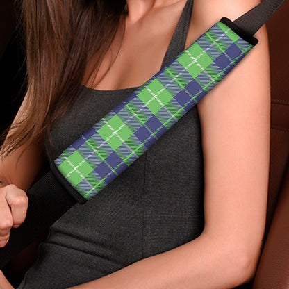 Green Blue And White Tartan Print Car Seat Belt Covers