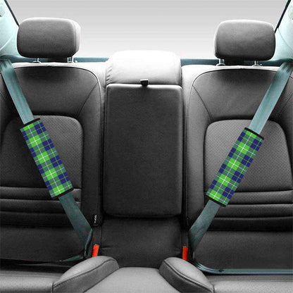 Green Blue And White Tartan Print Car Seat Belt Covers