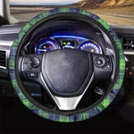 Green Blue And White Tartan Print Car Steering Wheel Cover