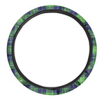 Green Blue And White Tartan Print Car Steering Wheel Cover