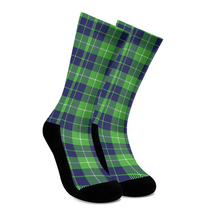 Green Blue And White Tartan Print Crew Socks