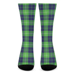 Green Blue And White Tartan Print Crew Socks