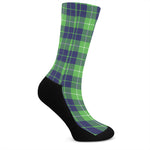 Green Blue And White Tartan Print Crew Socks